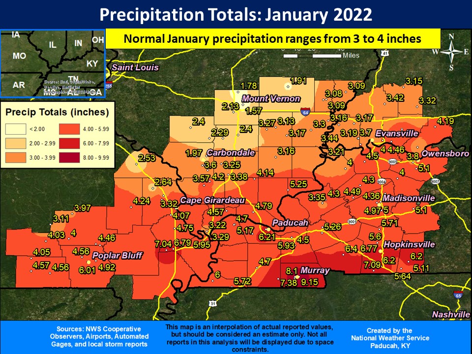 Map of monthly precipitation totals